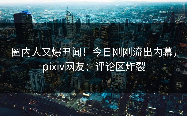 圈内人又爆丑闻！今日刚刚流出内幕，pixiv网友：评论区炸裂