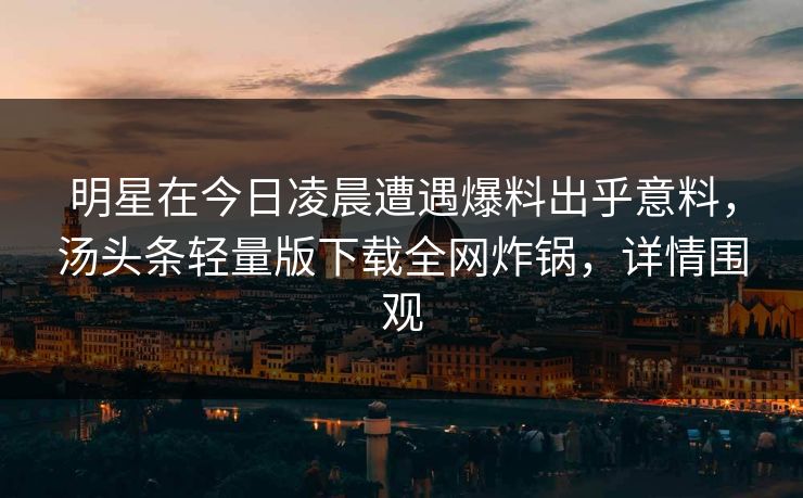 明星在今日凌晨遭遇爆料出乎意料，汤头条轻量版下载全网炸锅，详情围观